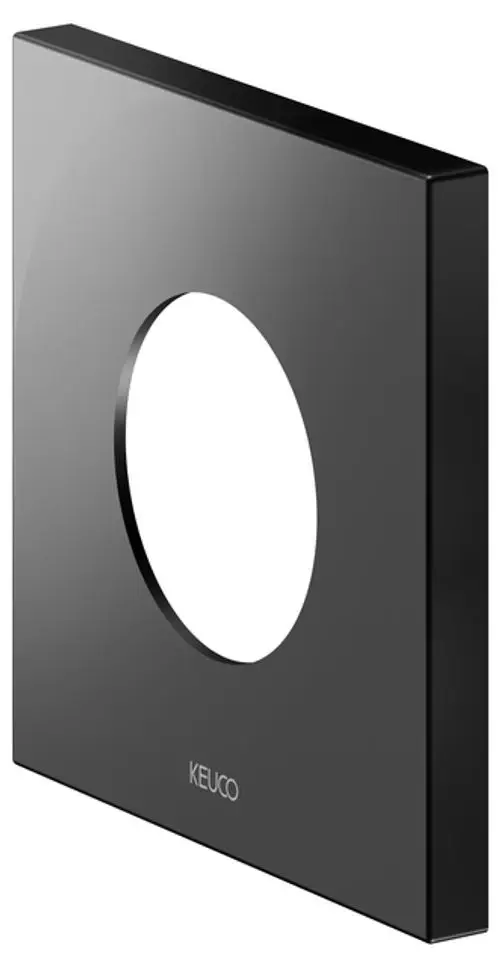 Schwarze Wandrosette mit ovaler Öffnung, präsentiert von der Marke Keuco, für die Verwendung in modernen Badezimmerinstallationen.